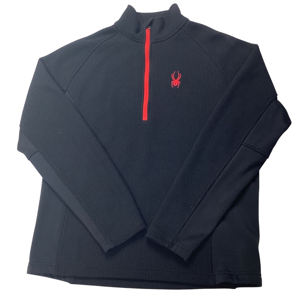 Spyder Men's Medium Black 1/4 Zip Fleece Pullover Red‎ Logo